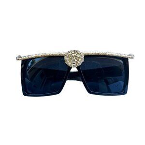 Unisex Lion Head Sunglasses | Black/Gold | Square | Oversized Cat Retro